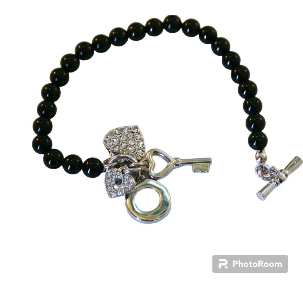 Black Bead toggle bracelet with Swarovski crystals NWOT